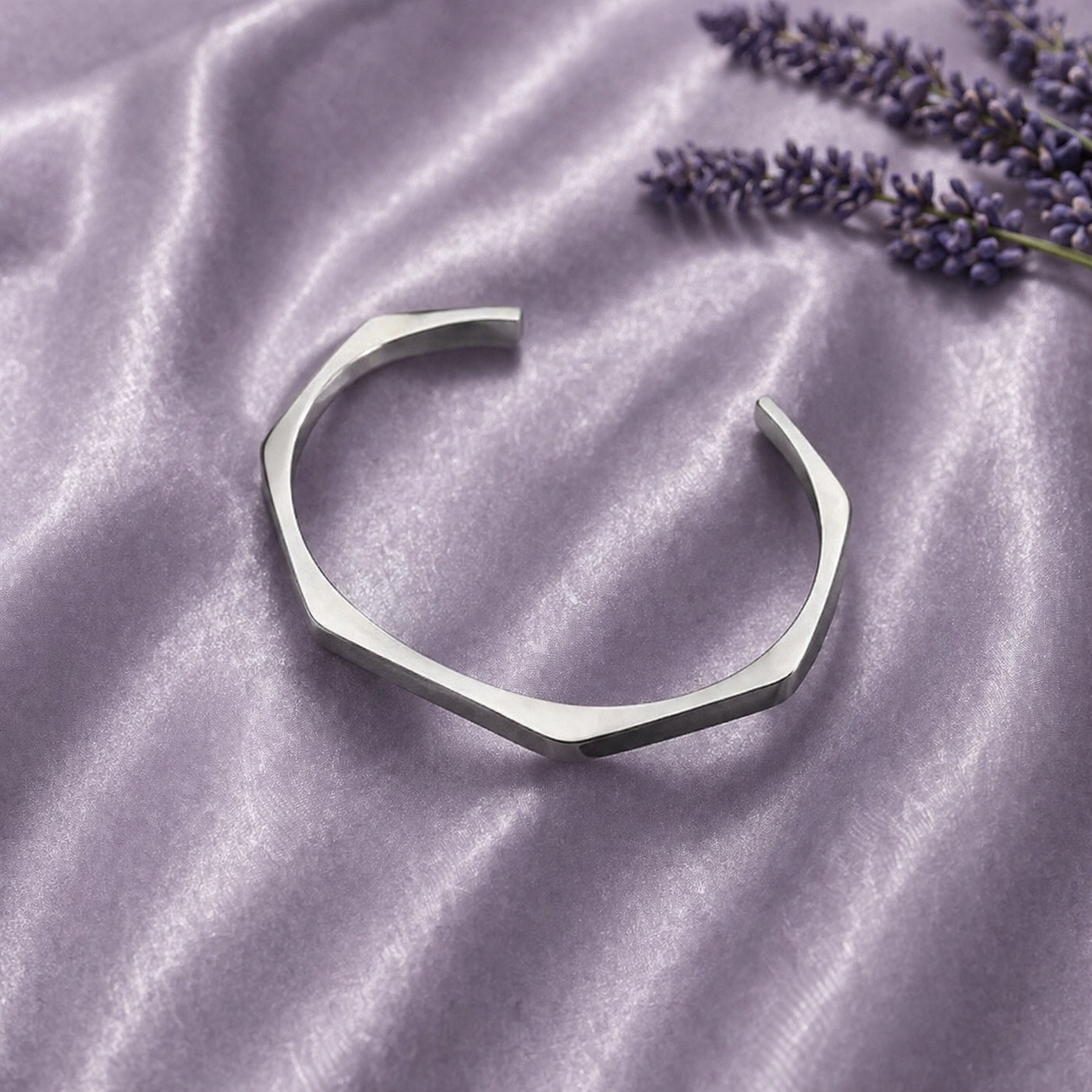 Hexagon Stainless Steel Thin Kara – Premium Silver Fashion Bracelet for Men & Boys