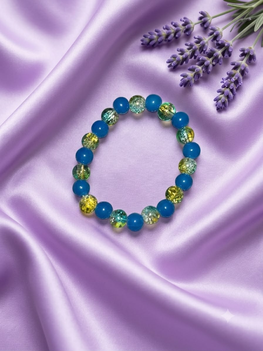 Ocean Spark Handmade Beaded Bracelet – Blue & Glitter Stretch Bracelet
