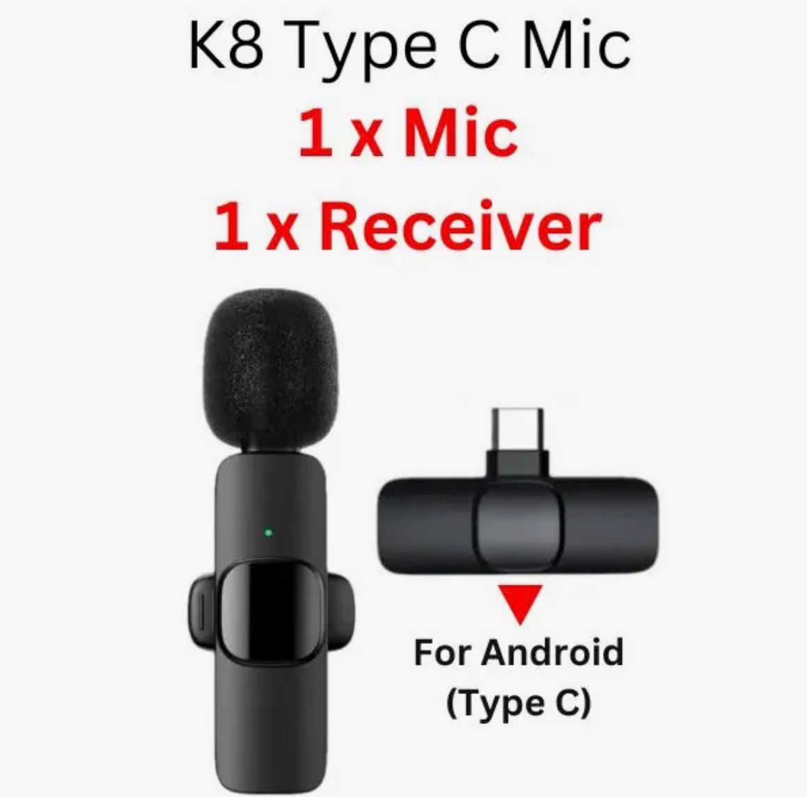 K8 Wireless Lavalier Microphone – Type-C Mini Clip-On Mic for Android
