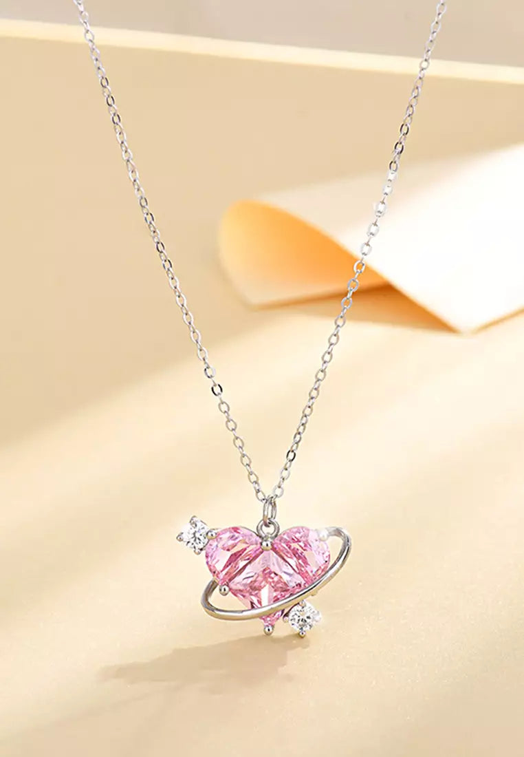 Heart Pendant Pink Crystal Necklace For Women