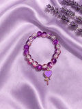 Handmade Purple Crystal Beaded Heart Charm Bracelet | Elegant Stretch Bracelet for Women