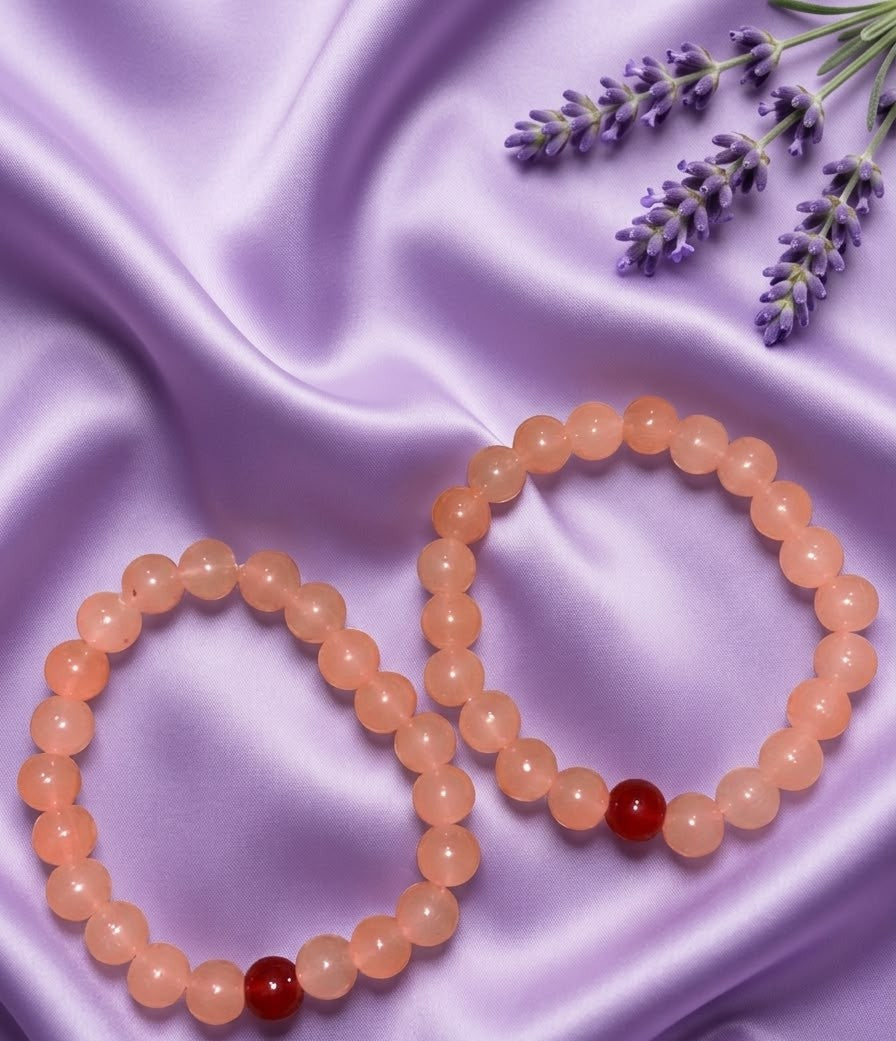 Blush Harmony Couple Beaded Bracelet Set – Handmade Matching Stretch Bracelets